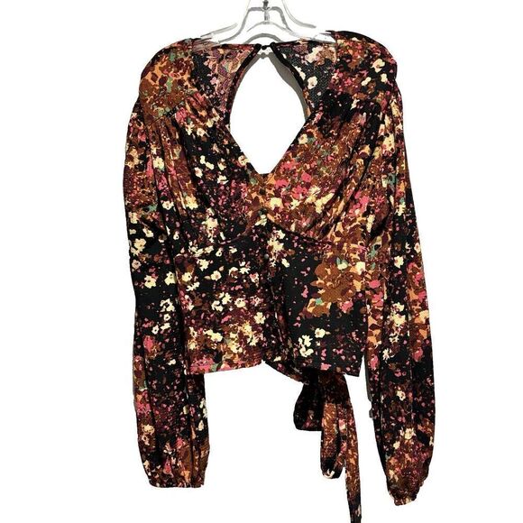 NWT Anthropologie Balloon-Sleeve Blouse Open Back Tie Belt Top Multicolor XXS - Picture 2 of 14